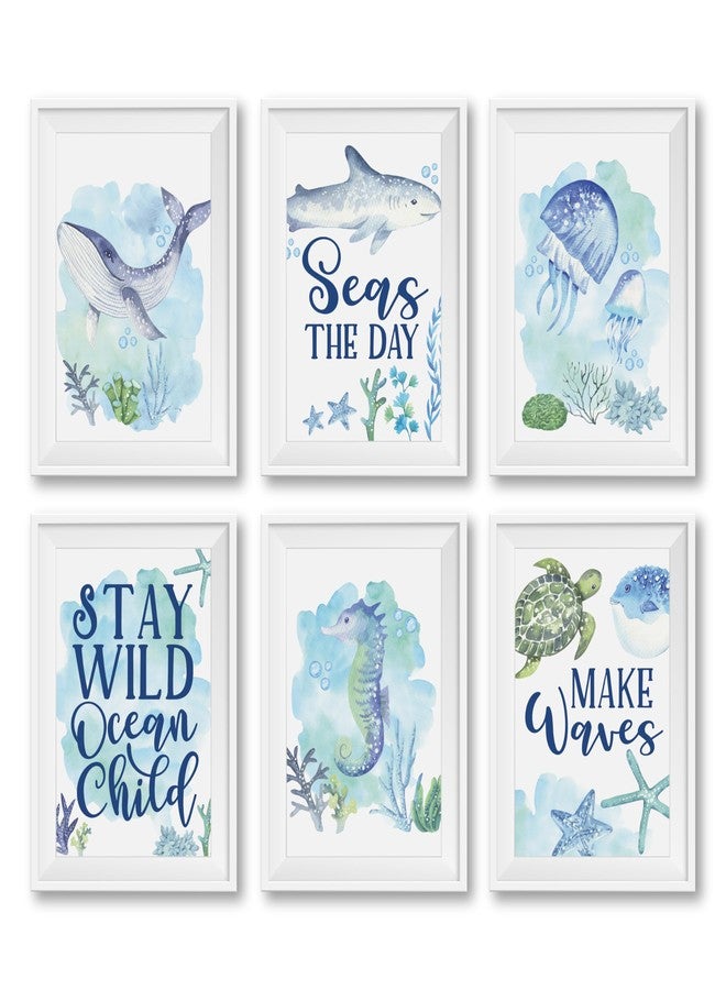 Hadley Designs 6 Ocean Wall Decor - Beach Room Decor for Toddlers, Shark and Whale Pictures Wall Decors for Kids, Reversible Unframed Ocean Art for Kids Bedroom, Made in USA - Image 1